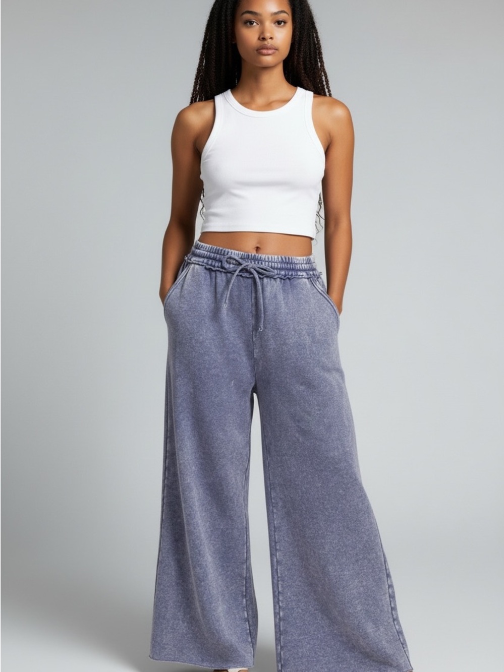 NWT Zenana Marlin Wide Leg Acid Wash Fleece Sweatpants LARGE